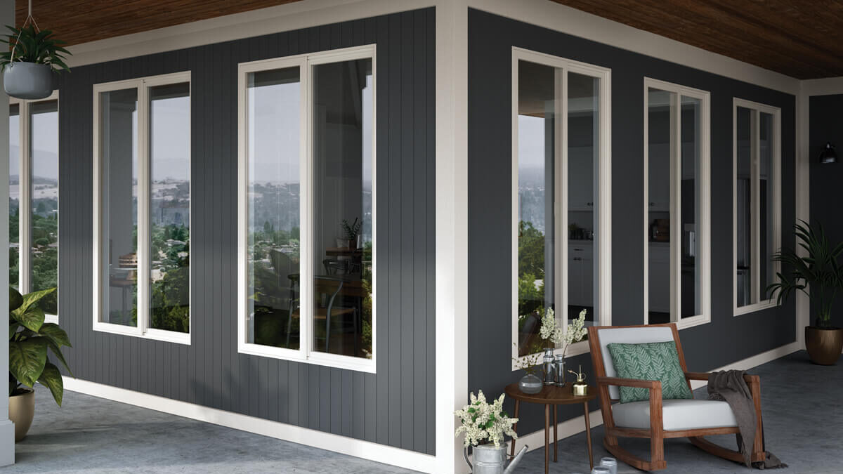 Clean white vinyl glass windows brighten this porch, replacement windows Ventura, CA