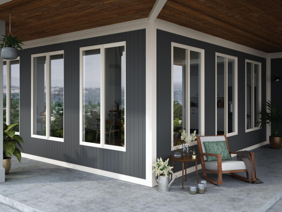 Clean white vinyl glass windows brighten this porch, replacement windows Ventura, CA