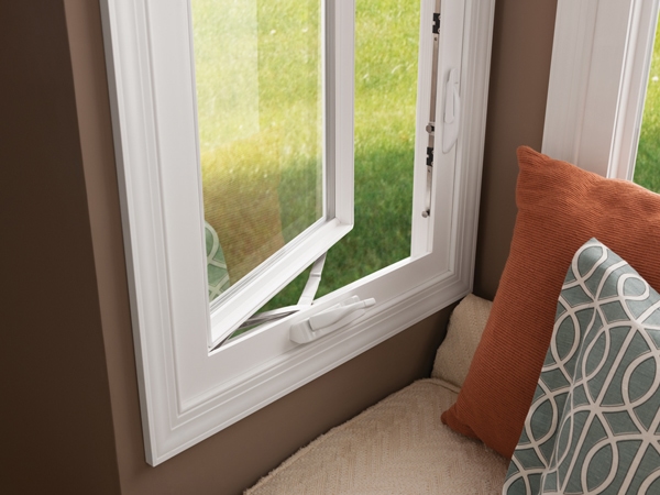 White casement window suits this cozy corner, replacement windows Santa Barbara, CA