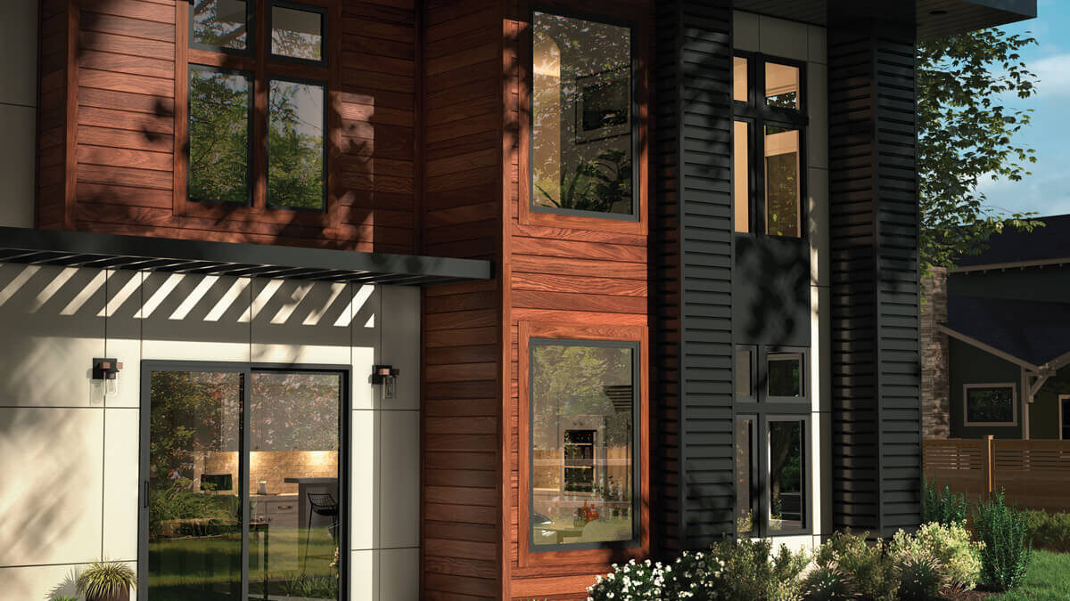 Contemporary exterior with smart glass windows for light and privacy, replacement windows Ventura, CA